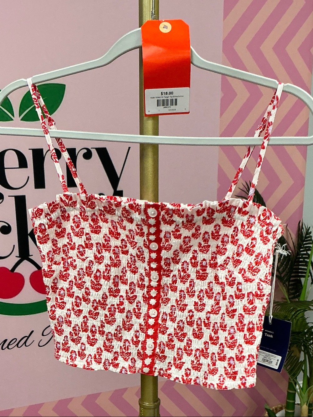 Roller Rabbit Red and White Floral Smocked Tank